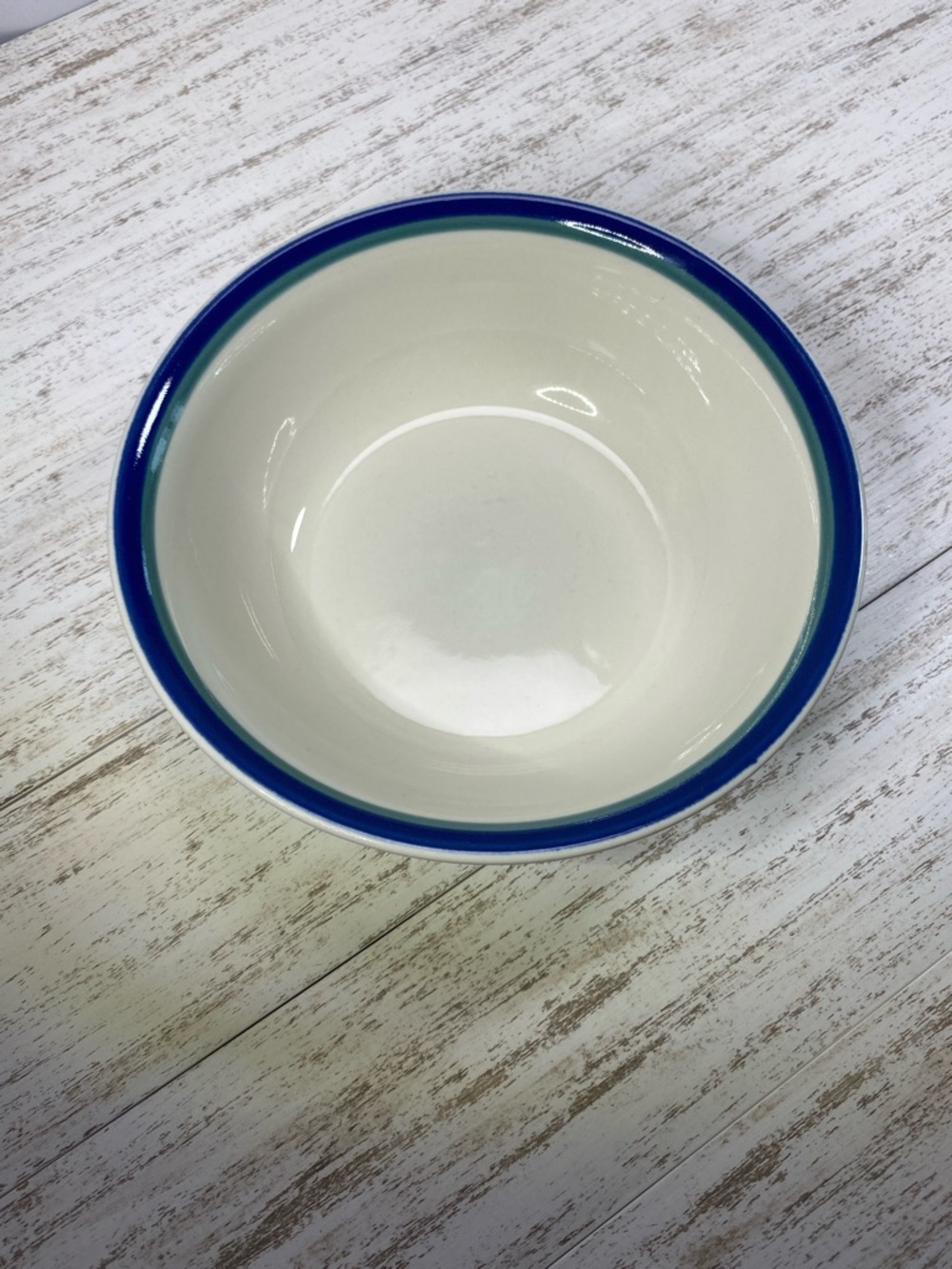 Pfaltzgraff Stoneware Salad/Soup Bowl with Green Blue Rim Stripe - Picture 4 of 9